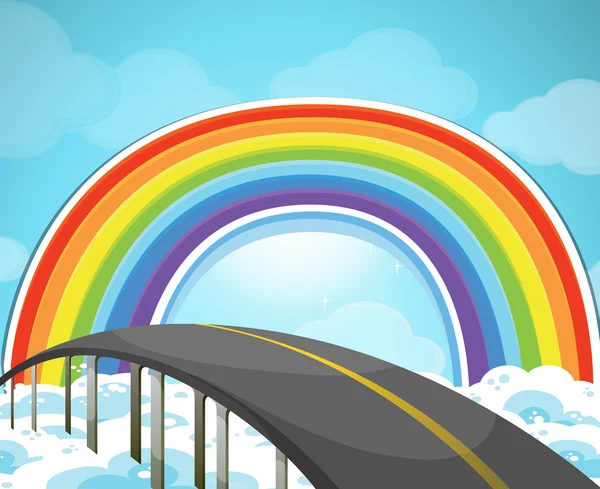 Autostrada e arcobaleno nel cielo — Vettoriale Stock