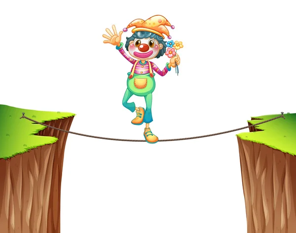 Clown on the rope waving — Stock Vector