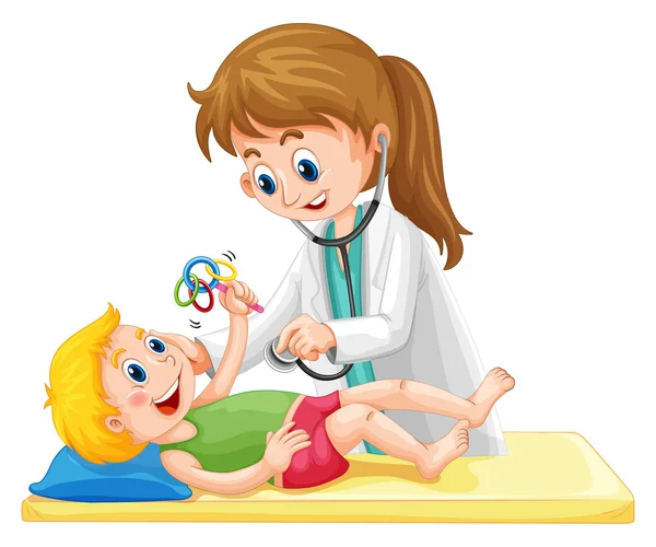 Médico examinando niño pequeño — Vector de stock