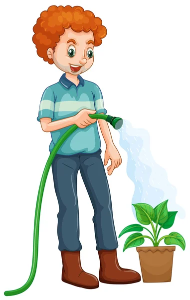 Mann gießt die Pflanze — Stockvektor