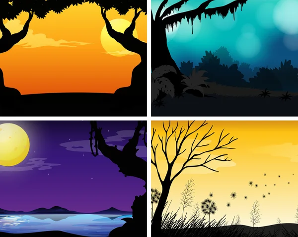 Quatre scènes de la nature avec fond coloré — Image vectorielle