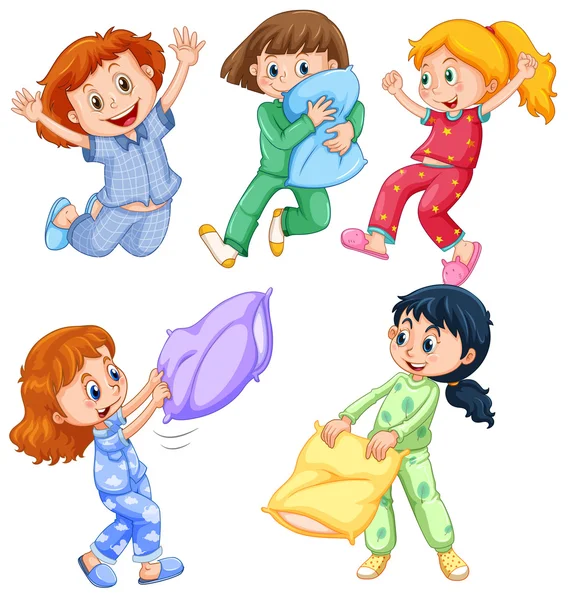 Girls in pajamas at slumber party — Stock Vector