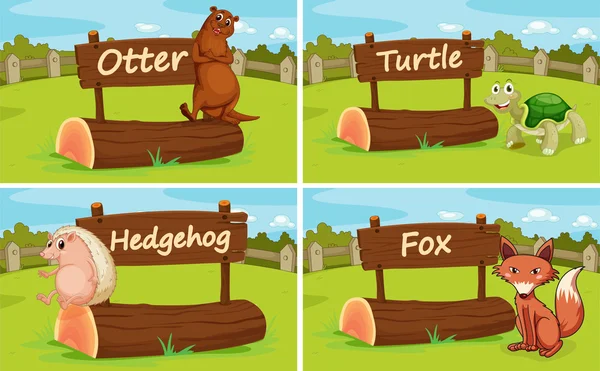 Verschillende dieren door het houten bord — Stockvector