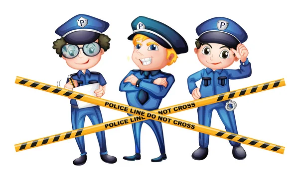 Three policemen at the crime scene — Stock Vector
