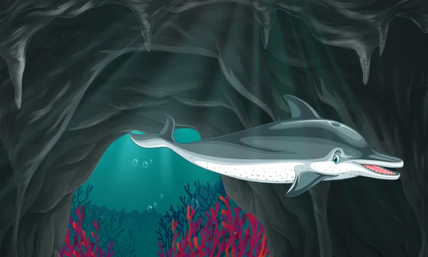Дельфін плаває під океаном — стоковий вектор