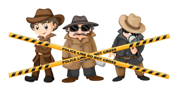 Drie rechercheurs op zoek naar aanwijzingen — Stockvector