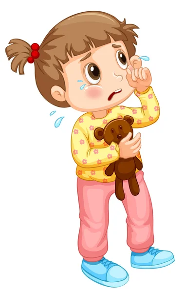 Niña llorando con lágrimas — Vector de stock