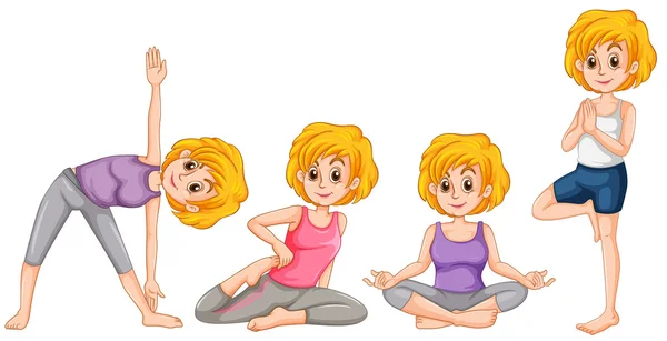 Femme dans une position différente du yoga — Image vectorielle