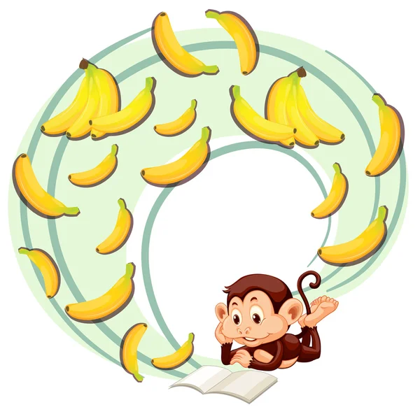 Leitura de macaco sobre banana —  Vetores de Stock