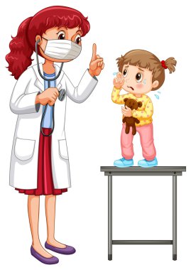 Doktor küçük kızı muayene ediyor.