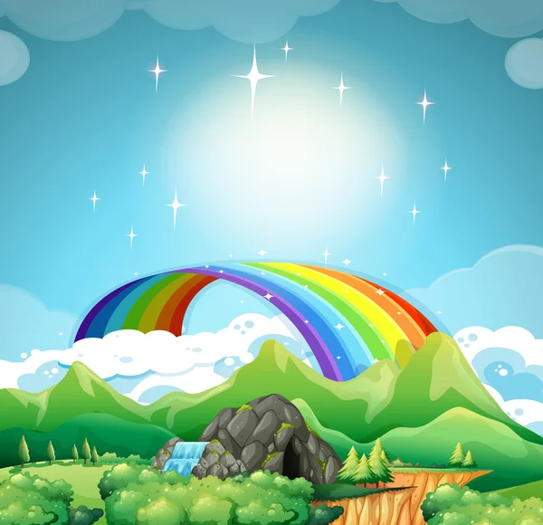 Rainbow over de bergen — Stockvector