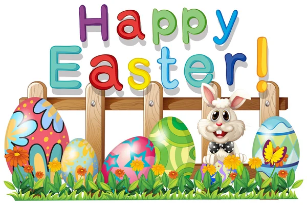 Щасливого Великодня з кроликом та яйцями — стоковий вектор