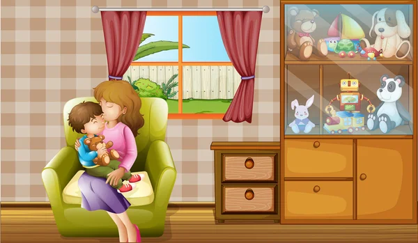 Mère embrassant son fils dans la maison — Image vectorielle