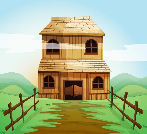 Wooden house in the field — Stock Vector