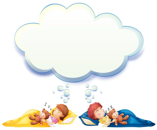 Boy and girl sleeping in bed — Stock Vector
