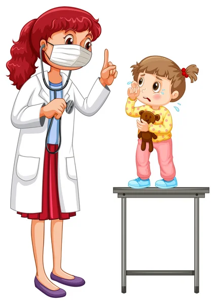 Médico examinando niña — Vector de stock