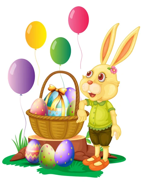 Easter bunny and basket of eggs — Stock Vector