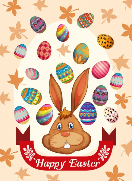 Happy Easter poster with bunny and eggs — Stock Vector