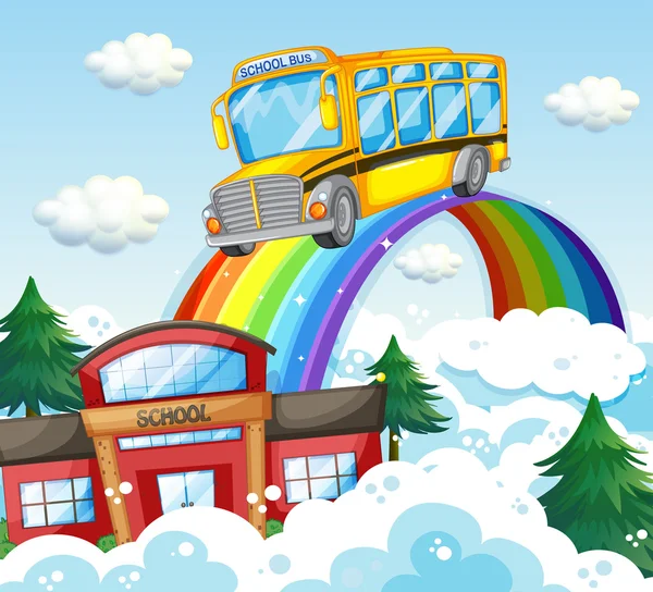 Autobús escolar sobre el arco iris — Archivo Imágenes Vectoriales