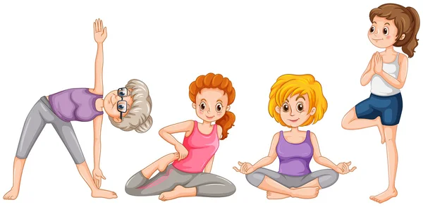 Women doing yaga in different positions — Stock Vector
