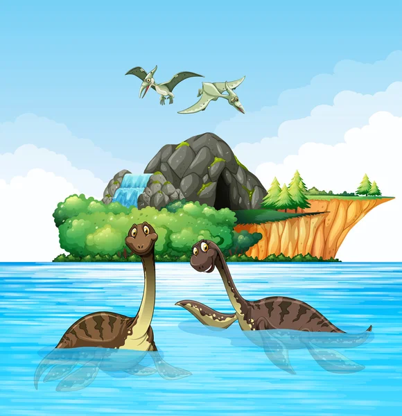 Dinosaures vivant dans l'océan — Image vectorielle