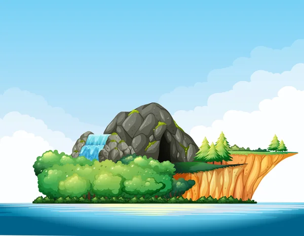 Charakter sceny z jaskini i wodospad na wyspie — Wektor stockowy