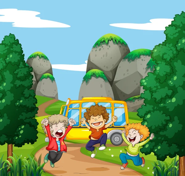 Üç mutlu çocuklar parkta — Stok Vektör