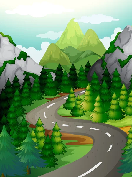 Scene with pine trees along the expressway — Stock Illustration Scene with pine trees along the expressway Stock Vector