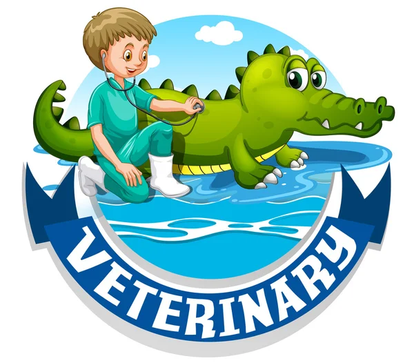 Veterinární znamení s veterináři a krokodýl — Stockový vektor
