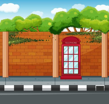 Telefon kulübesi kaldırımda ile sahne