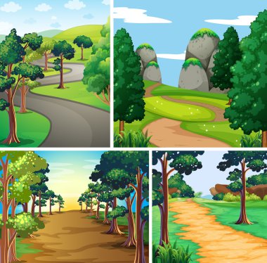 Yollar ve orman ile doğa manzara