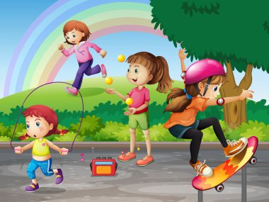 Çocuklar parkta faaliyetler yapıyor