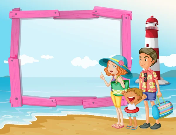 Conception de cadre avec voyage en famille sur la plage — Image vectorielle