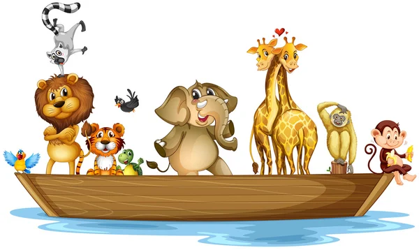 Animais selvagens andando no barco —  Vetores de Stock