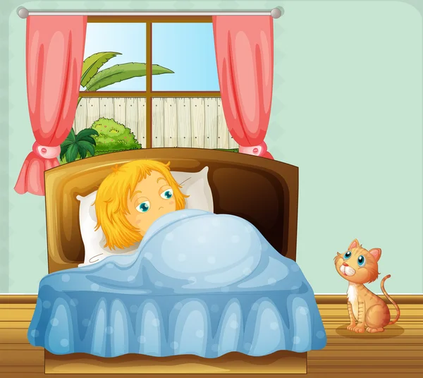 Girl sleeping in bedroom — Stock Vector