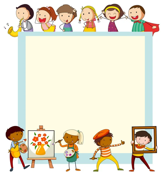 Paper design with children doing activities — Stock Vector