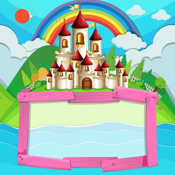 Frame design with castle and rainbow — Stock Vector