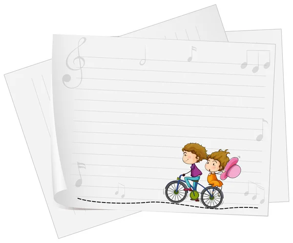 Χαρτί σχεδίασης με αγάπη ζευγάρι με το ποδήλατό — Διανυσματικό Αρχείο