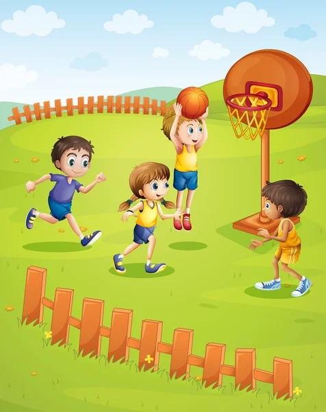 Děti hrající basketbal v parku — Stockový vektor