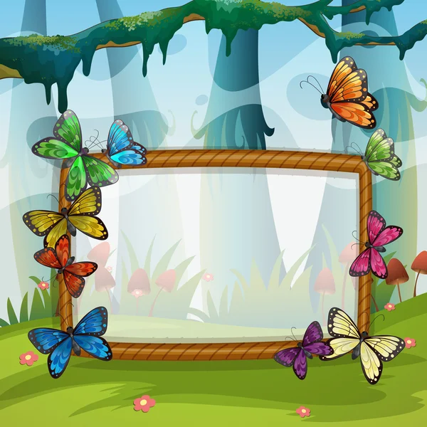 Design della cornice con farfalle in giardino — Vettoriale Stock