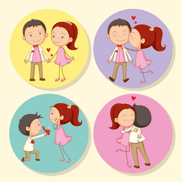 Couple d'amour sur badge rond — Image vectorielle