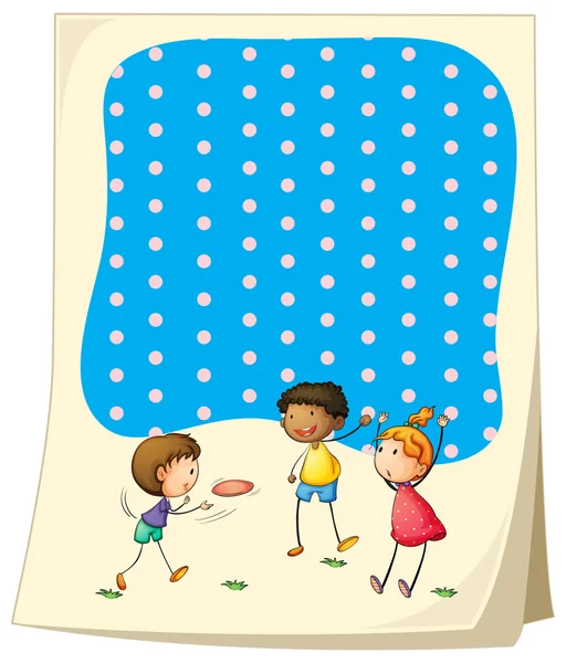 Χαρτί σχεδίασης με παιδιά που παίζουν frisbee — Διανυσματικό Αρχείο