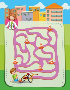 Doktor ve çocuk ile labirent şablonu