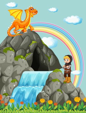 Knight ve dragon şelale