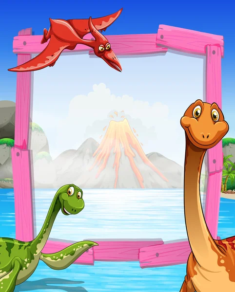 Frame design with dinosaurs at the lake — Stock Vector