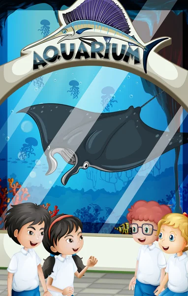 Leerlingen in uniform bezoekende aquarium — Stockvector
