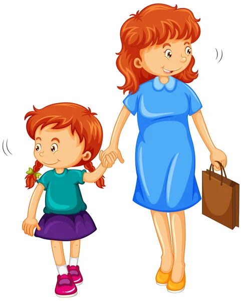 Daughter and mom holding hands — Stock Vector