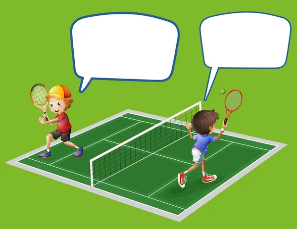 Twee jongens spelen van tennis — Stockvector