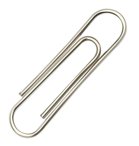 Metal paper clip on white background