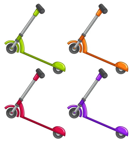 Scooters in four different colors — Stock Vector